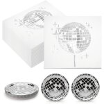 Few - lot de 25 serviettes dcoratives disco avec 25 assiettes plates pour fte disco