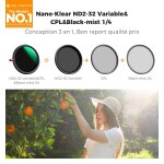 Filtre 58mm nd2 - 32 variable et polarisant cpl et black - mist 1 / 4 3 en 1 pour objectif appareil photo ...