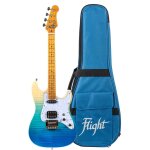 Flight rock series pathfinder tenor transparent blue ukulélé ténor electrique solid body avec housse Flight rock series pathfinder tenor transparent blue ukulélé ténor electrique solid body avec housse