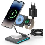 Foldable wireless charging dock, 3 in 1 wireless charging station for iphone series 15 / 14 / 13 / 12 ...