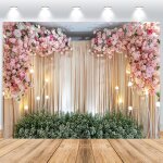 Fond de mur de fleurs 1, 8 x 1, 2 m, rideau mural de fleurs de rose rose fond de photographie en vinyle, ...