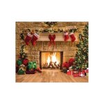 Fond photo no�l chemin�e, 15x10ft 4, 5x3 m, tissu vinyle, impression num�rique haute r�solution, d�cor ...