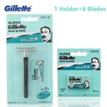 Gillette - rasoir de scurit super bleu pour hommes, porte - couteau, rasoir de scurit officiel et ...