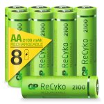 Gp aa piles rechargeables nimh 2100 mah recyko 1, 2 v (lot de 8)