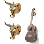 Guitar hanger, bull art guitar wall mounts 2 pack, gold guitar stand hooks for acoustic guitar, electric ...