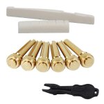 Guitare acoustique string end nut bridge saddle abalone pins replacements set (brass pins amp; bone saddl ...