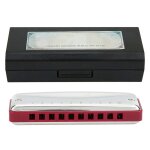 Harmonica 10 trous, cl� en db, instrument de musique portable, pratique pour d�butants, rouge