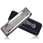 Harmonica hohner 10 trous argent star key of c blue harpe, instrument de musique, guitare diatonique ...