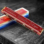 Harmonica tremolo a 24 trous, avec etui, instrument de musique, synthtiseur professionnel - type rouge ...