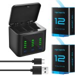Hero12 lot de 2 chargeurs de batterie 2580 mah batterie de rechange type c led � trois canaux pour gopro ...