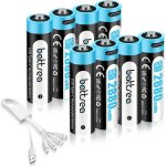 Heue - lot de 8 piles aa 1, 5 v avec usb c aa rechargeables usb c aa rechargeables 2880 mwh 0, 8 h charge ...