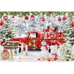 Joyeux nol toile de fond 150x100cm camion rouge bonhomme de neige arbre de nol photographie fond hiver ...