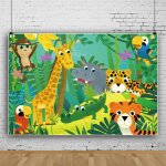 Jungle sauvage animal toile de fond dessin anim fort girafe lopard tigre hippopotame zoo thme fond ...