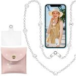 Kalanka - 1 chaîne de téléphone portable avec perles argentées avec support de téléphone portable transparent, ... Kalanka - 1 chaîne de téléphone portable avec perles argentées avec support de téléphone portable transparent, ...