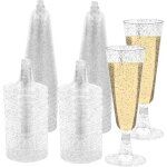 Kalanka - lot de 25 fl�tes a champagne argent�es a paillettes - r�utilisables - en plastique - pour jardin, ...