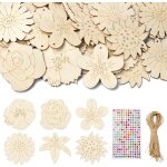 Kalanka - lot de 60 grandes fleurs en bois brut avec trou pour travaux manuels, maison, jardin, dcoration ...