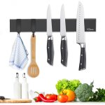 Kalanka - barre magntique pour couteaux de 25 cm avec 2 crochets, porte - couteaux noir magntique sans ...