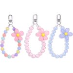 Kalanka - chane de tlphone perles, 3 pices, couleur rose & bleu, motif floral, sangle anti - vol, ...
