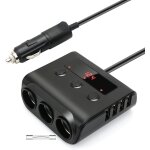 Kalanka - chargeur de voiture 3 prises multiprise allume cigare 24v / 12v usb chargeur de voiture adaptateur ...