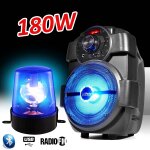 Karaok enfants enceinte 180w portable batterie handy180 avec usb / bluetooth / radio fm + gyrophare ...