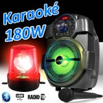 Karaok enfants enceinte 180w portable batterie micro avec usb / bluetooth / radio fm + gyrophare rouge ...