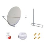 Kit antenne parabole 130 cm aluminium + support de chevron fixation toit 1m + lnb twin hd 4k + cble ...