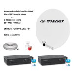 Kit antenne parabole sat hd 4k fibre smc blanche 85cm worldsat + 2 dcodeurs strong srt 7407 fransat ...