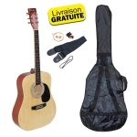 Kit guitare acoustique johnny brook jb300 couleur naturel avec sacoche, la sangle, le m�diator et les ...
