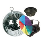 Kit lumiere disco - projecteur par36, disque de 5 couleurs, boule a facettes  20cm avec moteur
