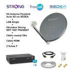 Kit parabole acier 65 cm anthracite + lnb single full hd 4k + décodeur srt 7407 fransat + câble coax ... Kit parabole acier 65 cm anthracite + lnb single full hd 4k + décodeur srt 7407 fransat + câble coax ...