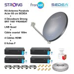Kit parabole acier 85cm anthracite + lnb quad hd 4k + 4 décodeurs srt 7407 fransat + câble 100m + 4 câbles ... Kit parabole acier 85cm anthracite + lnb quad hd 4k + 4 décodeurs srt 7407 fransat + câble 100m + 4 câbles ...