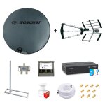 Kit parabole fibre 75cm + antenne tnt + support toit + lnb twin + coupleur sat tv + dcodeur fransat ...