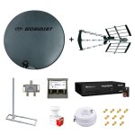 Kit parabole fibre 75cm + antenne tnt + support toit + lnb twin + coupleur sat tv + dcodeur tntsat + ...