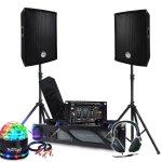 Kit sono bm sonic amplificateur 1000w, paire d'enceintes passives 2x300w, table de mixage, pieds, casque ...