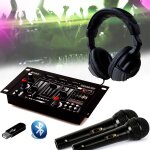 Kit table de mixage dj21 usb bluetooth + casque sono dj + 2 micros