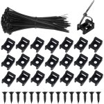 Kyaoayo - 100 pices attaches cable avec embase de serre cables et vis, attache de cble noir supports, ...