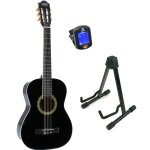 Lapaz 002 bk guitare classique format 3 / 4 noire + stand + accordeur