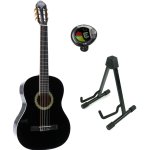 Lapaz 002 bk guitare classique taille 4 / 4 noire + stand + accordeur