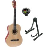 Lapaz 002 nt guitare classique taille 4 / 4 natural + stand + accordeur
