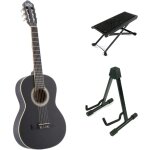 Lapaz c30bk guitare classique format 3 / 4 noire + stand + repose - pied