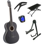 Lapaz c30bk guitare classique format 4 / 4 noire + stand + accessoires