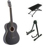 Lapaz c30bk guitare classique format 4 / 4 noire + stand + repose - pied