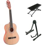 Lapaz c30n guitare classique format 3 / 4 natural + stand + repose - pied