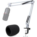 Lbgwp60 - solocast bras micro blanc, pied de micro pour hyperx solocast, support micro hyperx avec bonnette ...