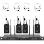 Lbgwp60 - systme de microphones sans fil a balayage automatique uhf a 4 canaux, 4 bodypacks avec casques ...