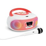 Lecteur cd kino karaok avec micro, effets lumineux et radio fm - blanc & rose