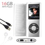 Lecteur mp3 mp4 player 16go (argent) vido radio fm musique jeux + ecouteurs + cable usb + housse