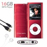 Lecteur mp3 mp4 player 16go (rouge) vido radio fm musique jeux + ecouteurs + cable usb + housse