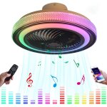 Led dimmable ventilateur au plafond avec eclairage lumire et telecommande rgb music silencieux fan plafonnier ...