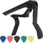Loc - capodastre guitare, capo noir pour guitare acoustique 6 cordes avec 5 plectres gratuits, design ...